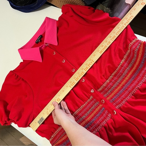 Smak Parlour Rainbow Smocked Tunic Blouse Red Plus Size 4X K - Picture 10 of 10